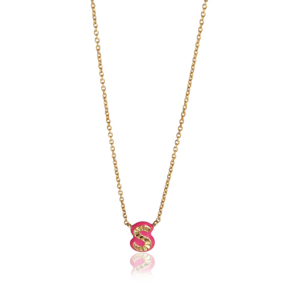 Yellow GoldHot Pink Enamel Mini Initial S Pendant